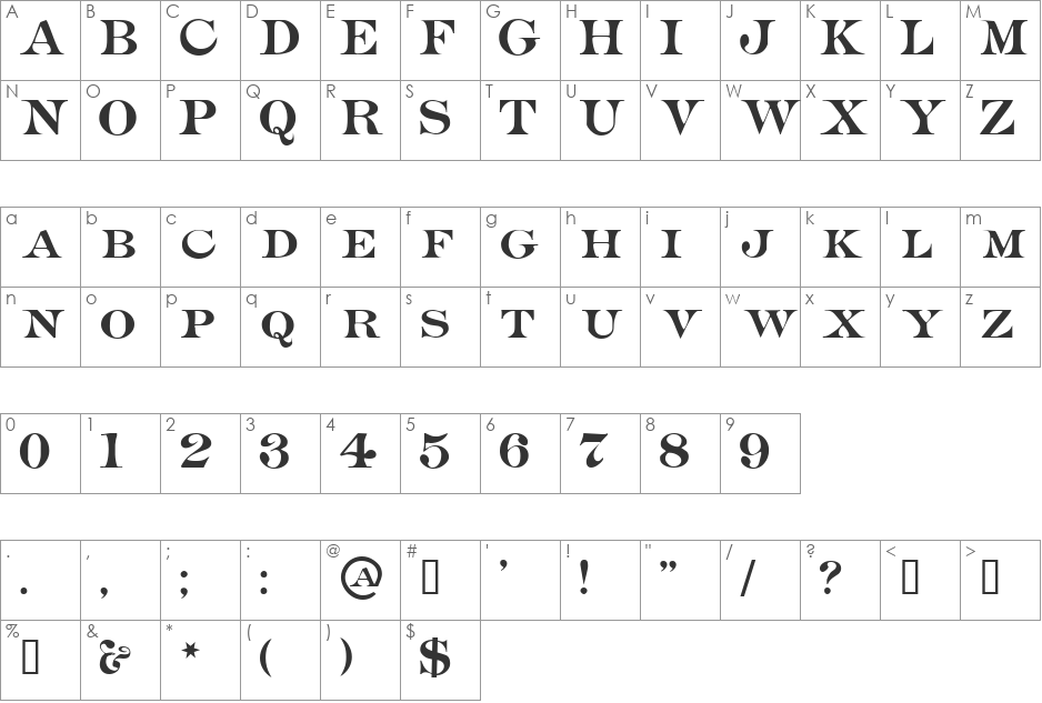 Adamantine font character map preview
