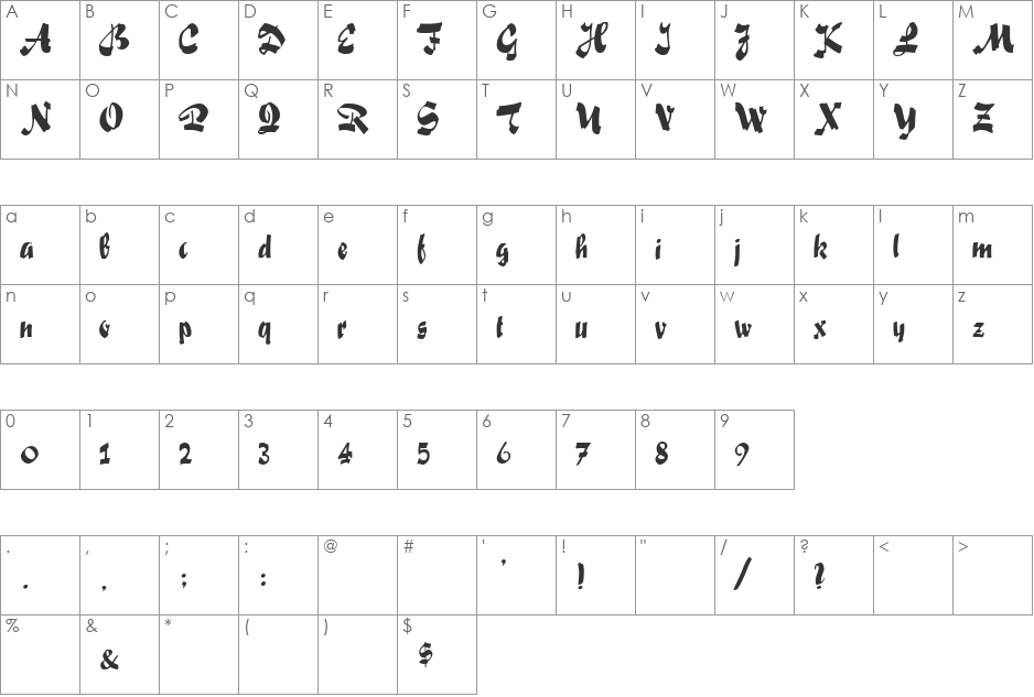 Pizazz font character map preview