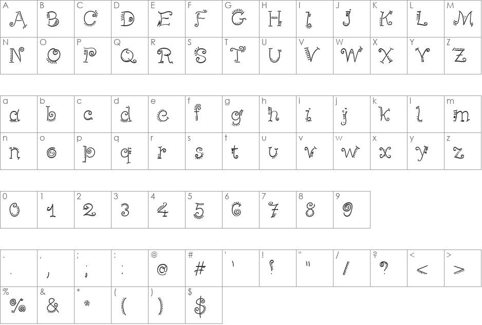PizPaz Becker font character map preview