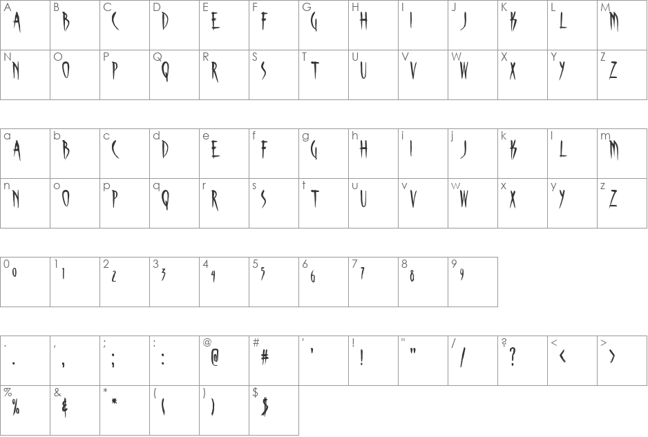 PizzaBreath font character map preview