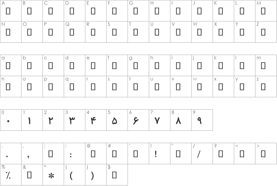 B Koodak font character map preview