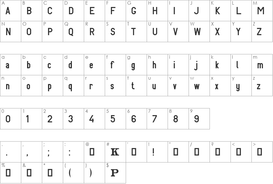 PKP font character map preview