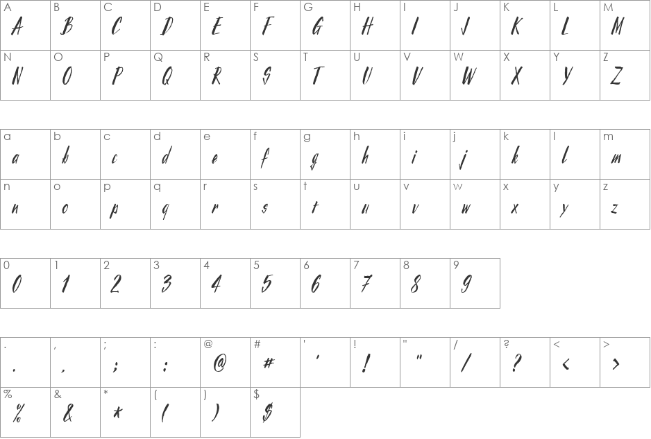 Plage Tahiti font character map preview