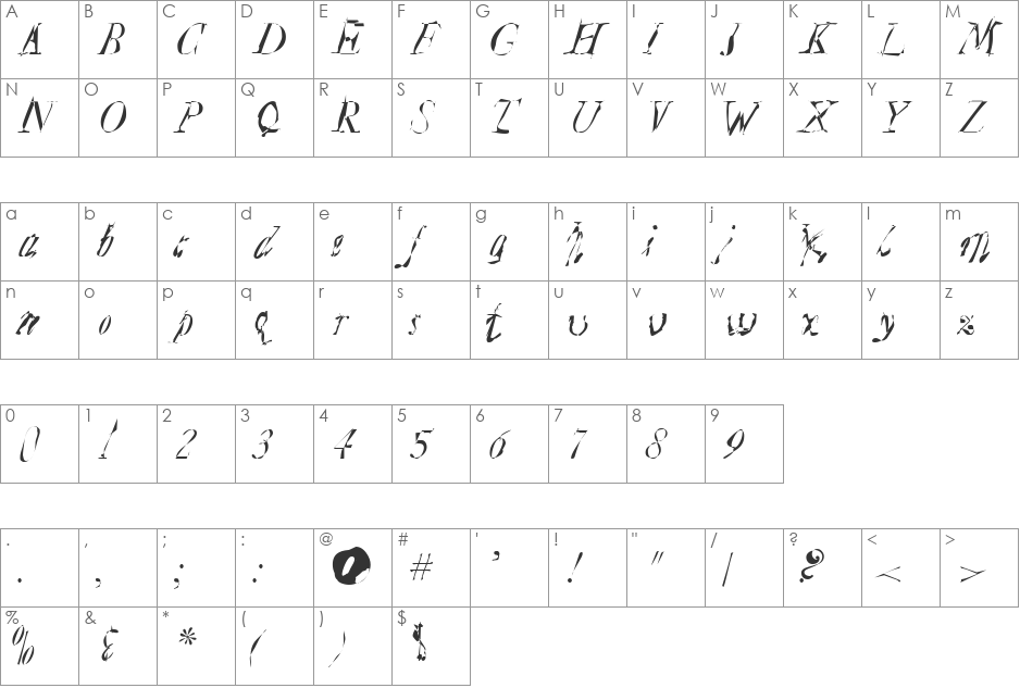 Plague Mass font character map preview