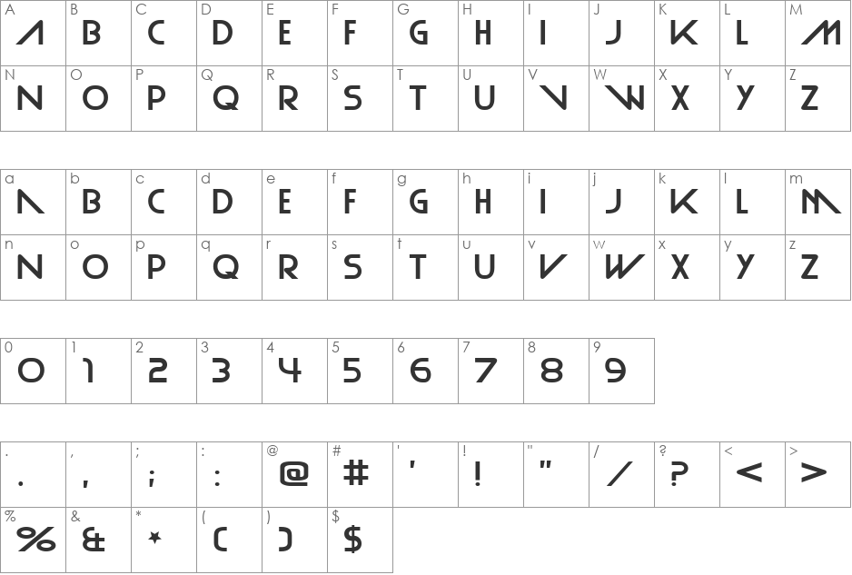 Plain Cred font character map preview