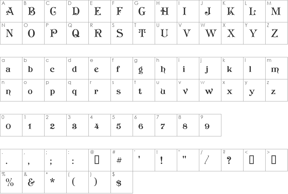 Plain Koster font character map preview
