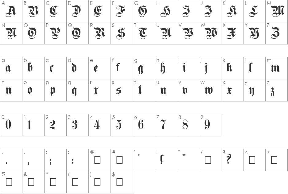 PlainGermanica font character map preview