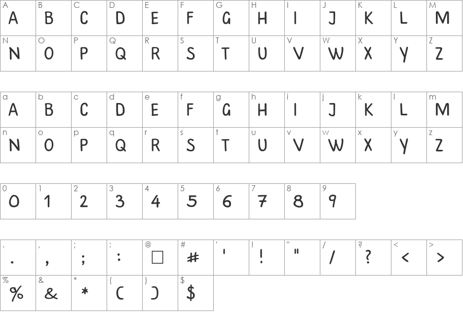 PlainScriptCTT font character map preview