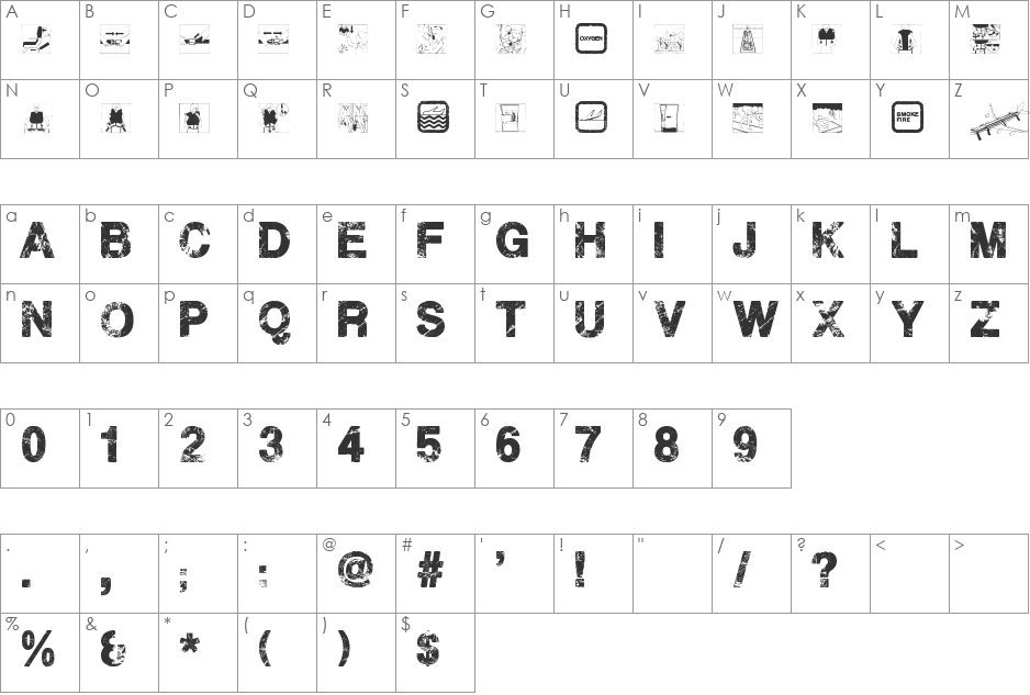 Plane Crash font character map preview