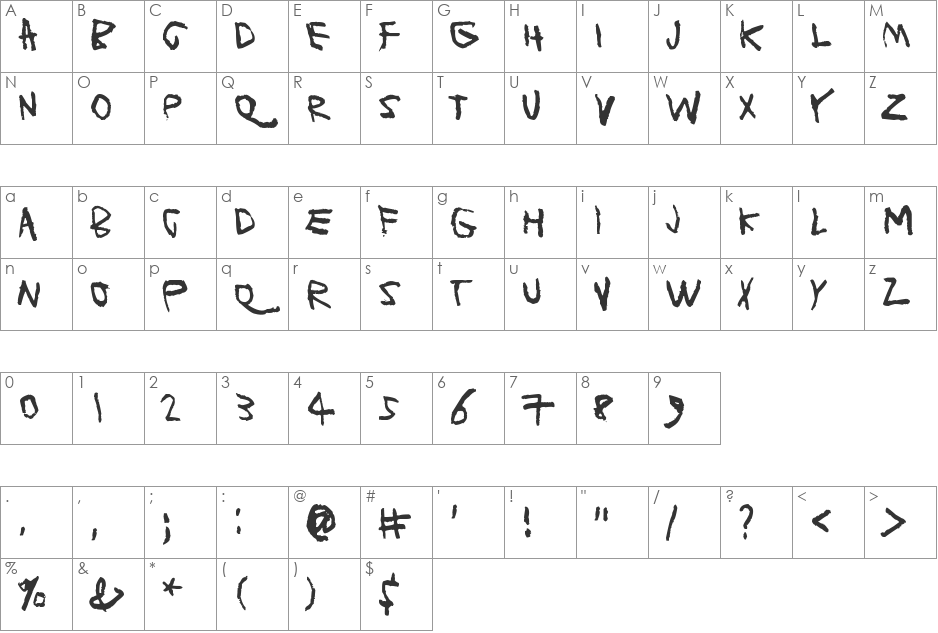 Planet Garbage font character map preview