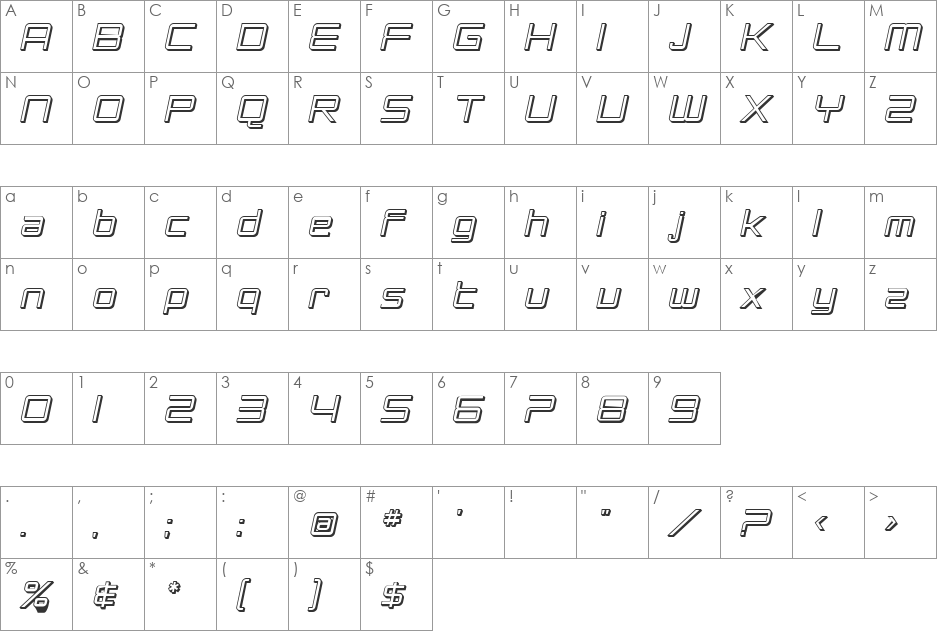 Planet Light font character map preview