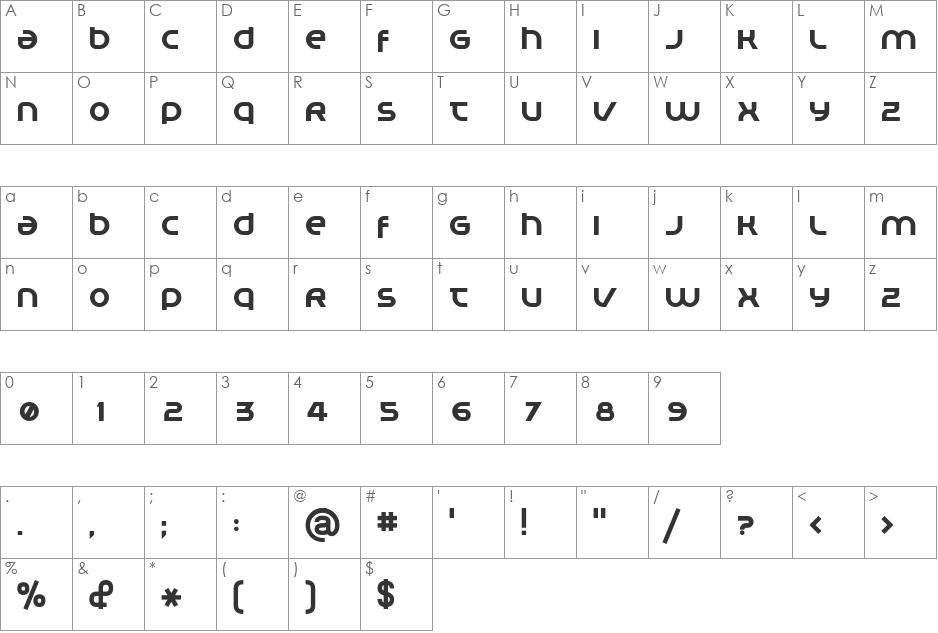 Planet Megapolis font character map preview