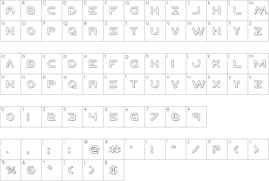 Planet N 3D font character map preview
