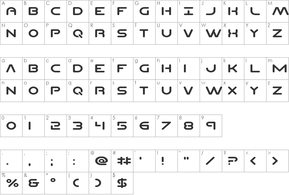 Planet N Compact Expanded font character map preview