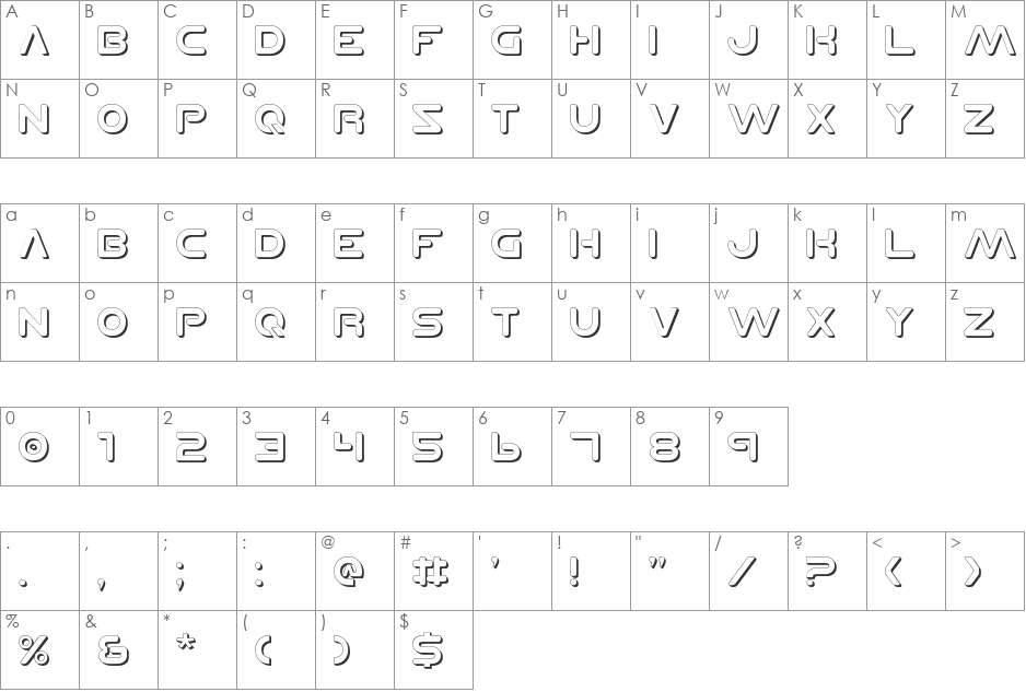 Planet N Shadow font character map preview
