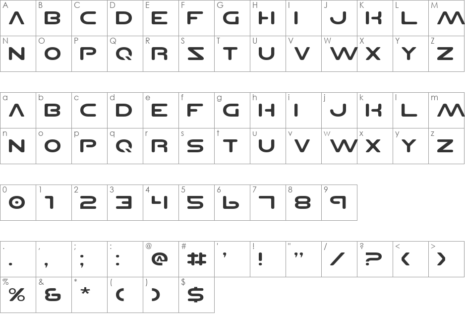 Planet NS Expanded font character map preview