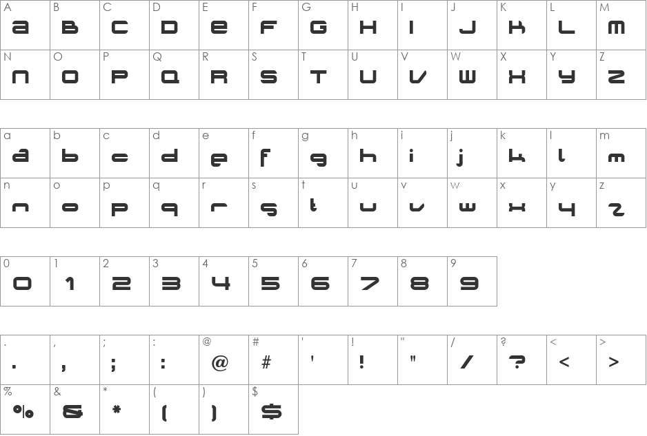 Planet Opti font character map preview