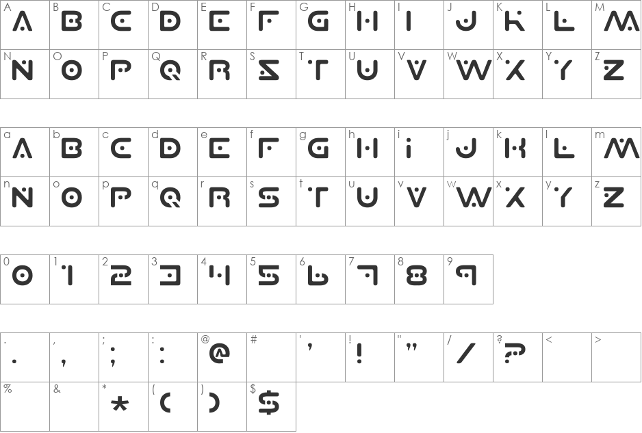 Planet S font character map preview