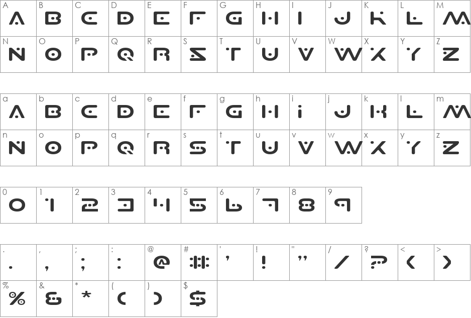 Planet S Expanded font character map preview