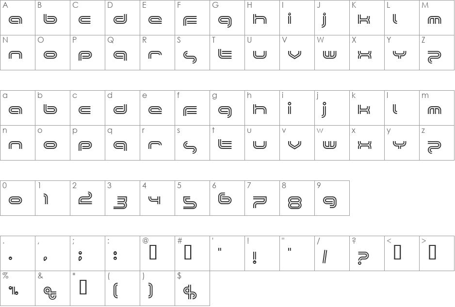 Planet TriColore font character map preview