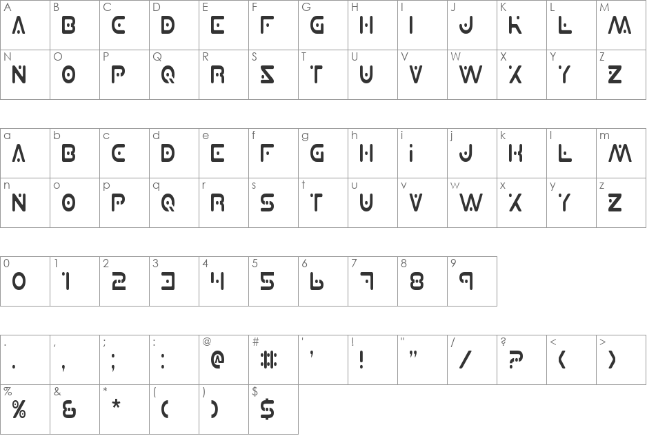 Planet X Condensed font character map preview