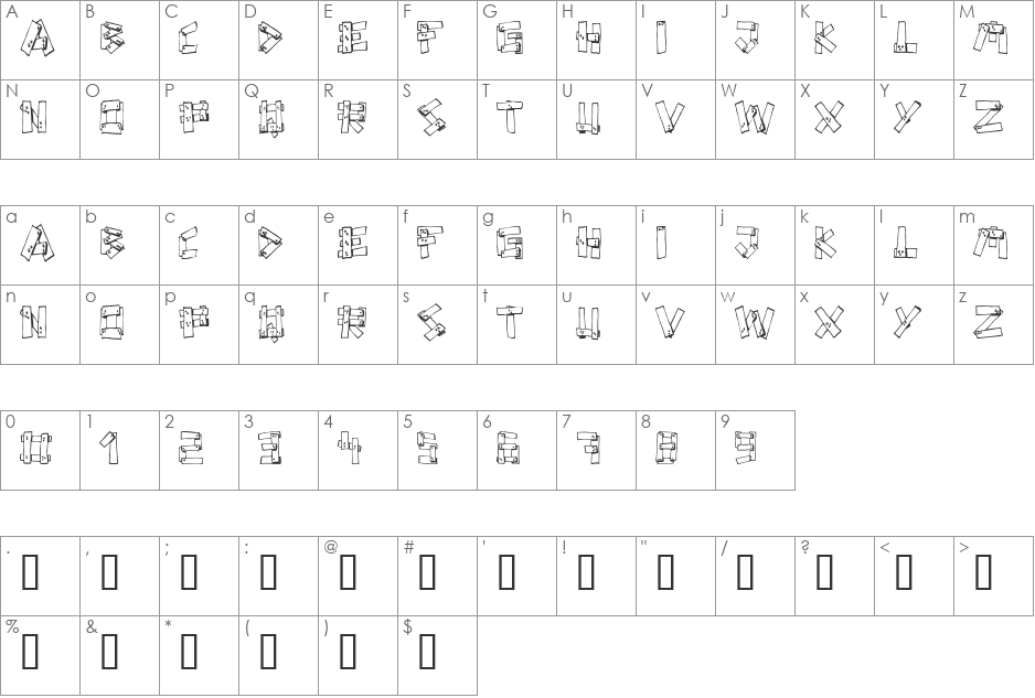 Planks font character map preview