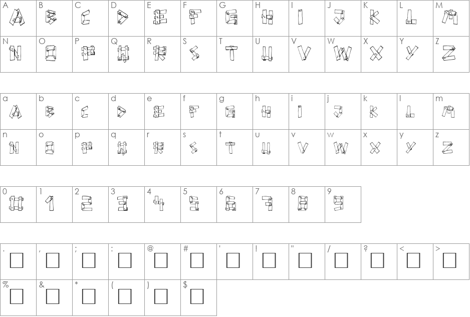 Planks font character map preview