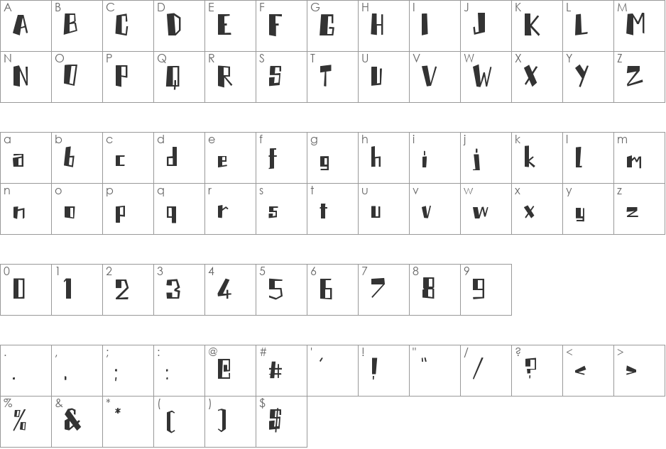 Plantor font character map preview