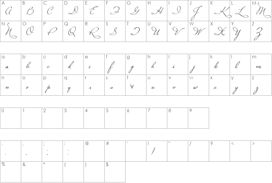 Plaster of Paris font character map preview