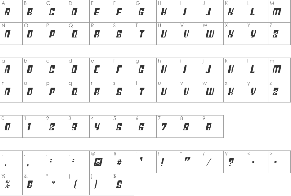 Plastic No.20 font character map preview