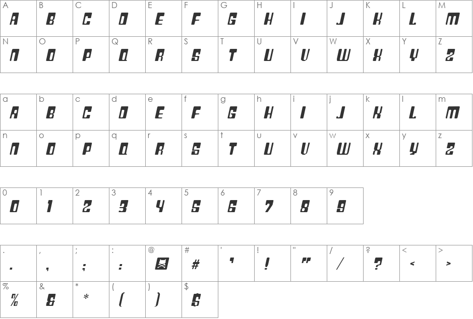 Plastic No.25 font character map preview
