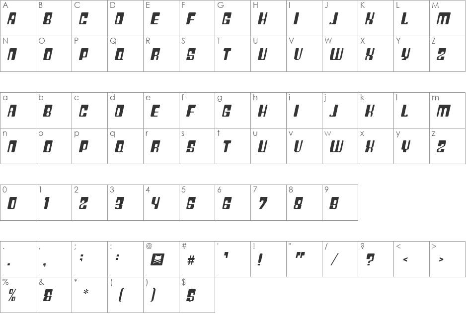Plastic No.29 font character map preview