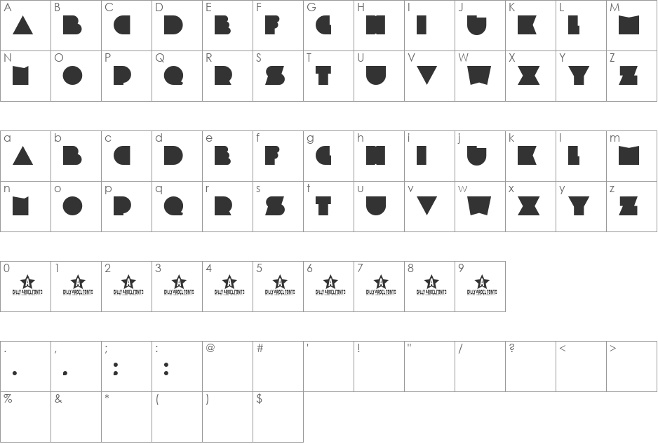 PLASTIC PILL font character map preview