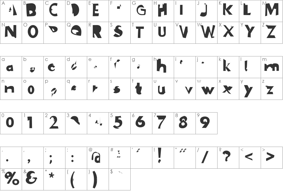 PlasticEraser font character map preview