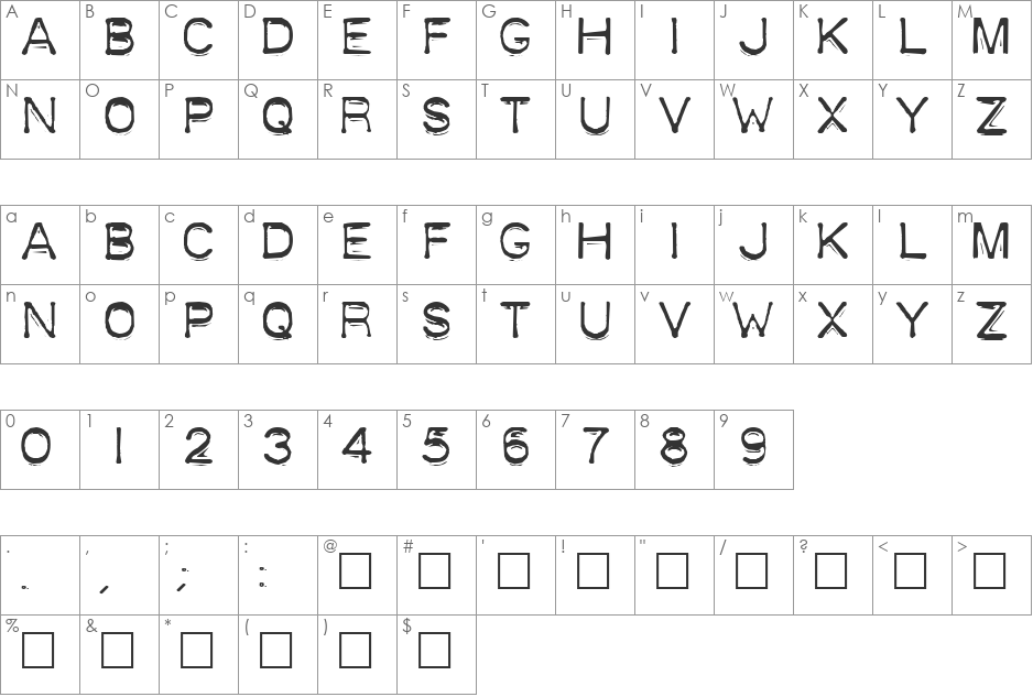 Plastique font character map preview
