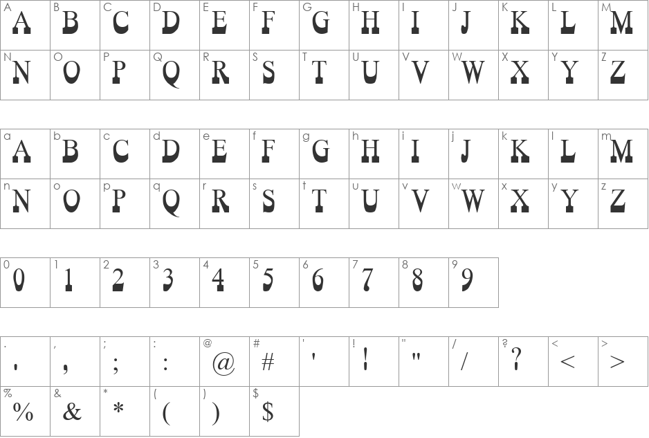 Platform Shoe font character map preview