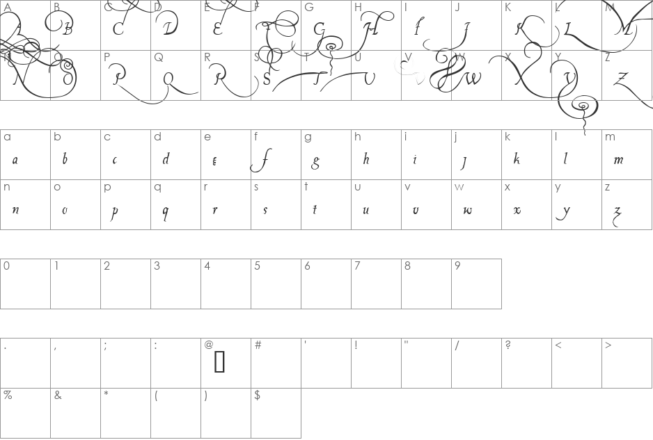 Platthand Demo font character map preview