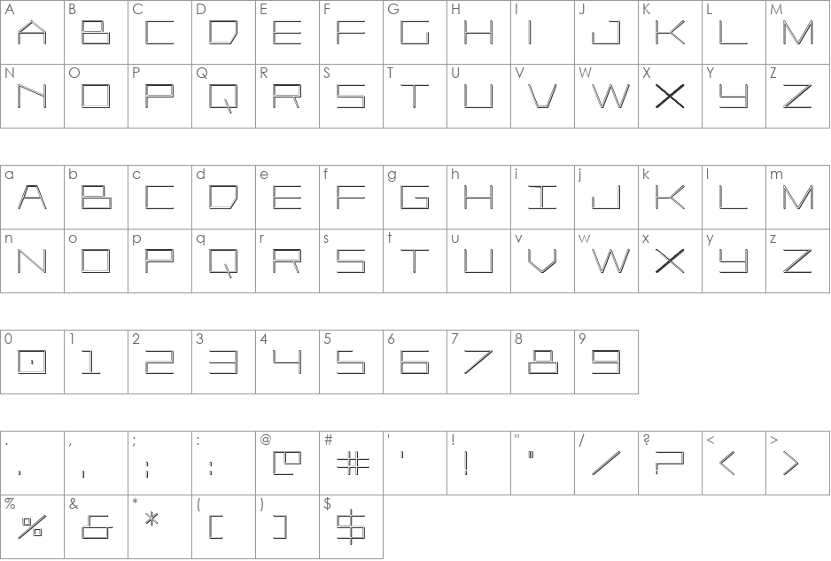 Player 1 Up 3D font character map preview
