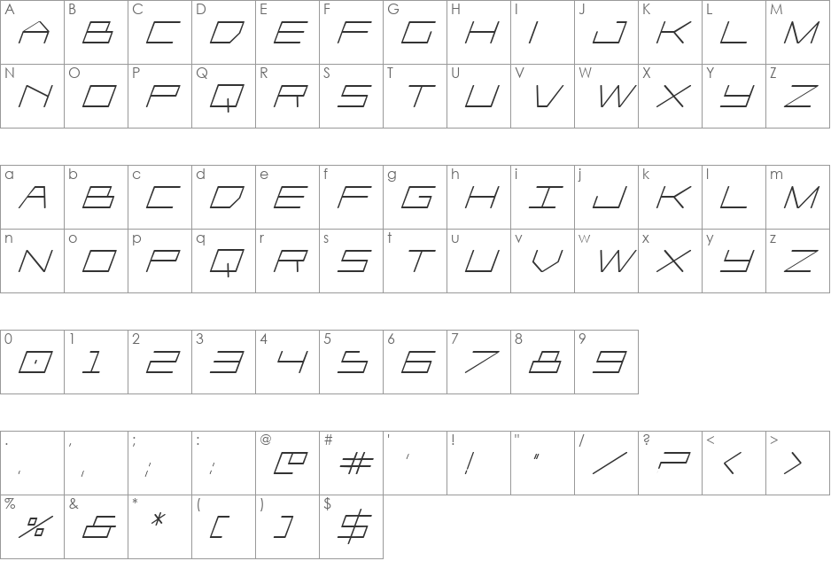 Player 1 Up Bold Italic font character map preview