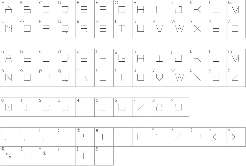 Player 1 Up Condensed font character map preview