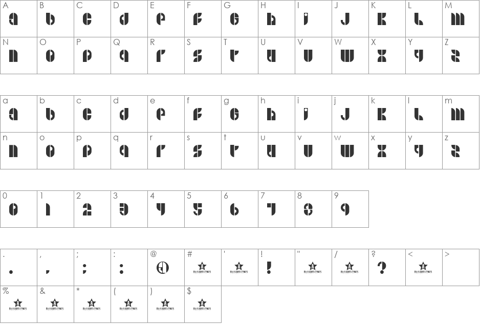 B SIDE BY BILLY ARGEL font character map preview