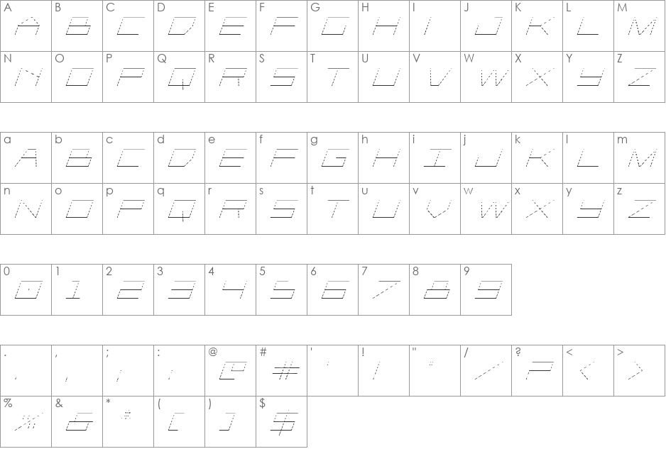 Player 1 Up Gradient Italic font character map preview