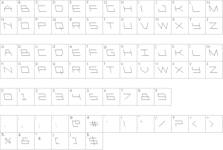 Player 1 Up Leftalic font character map preview