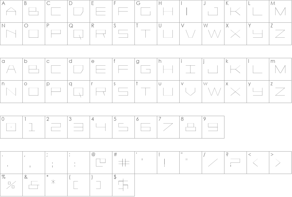 Player 1 Up Light font character map preview