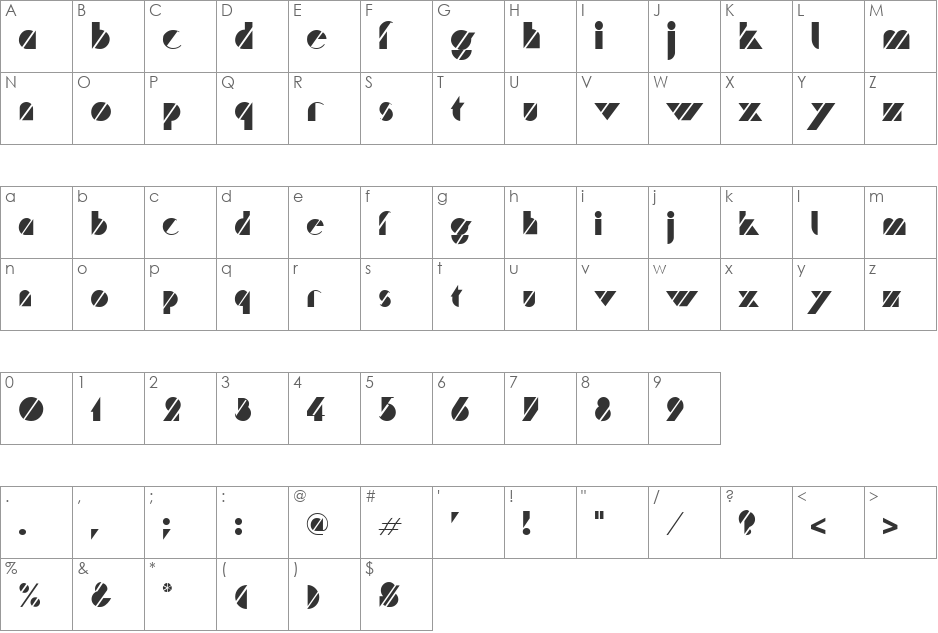 Playmate font character map preview