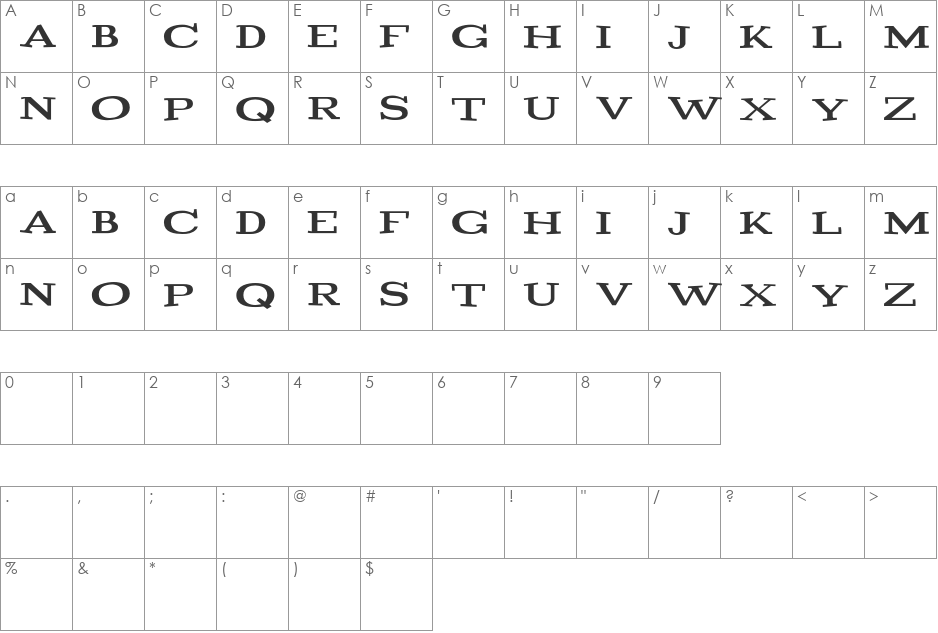 Playtitle font character map preview