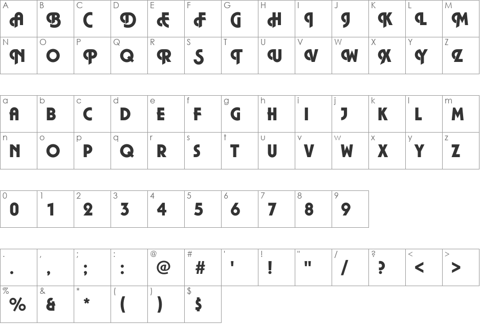 Plaza00 Becker font character map preview
