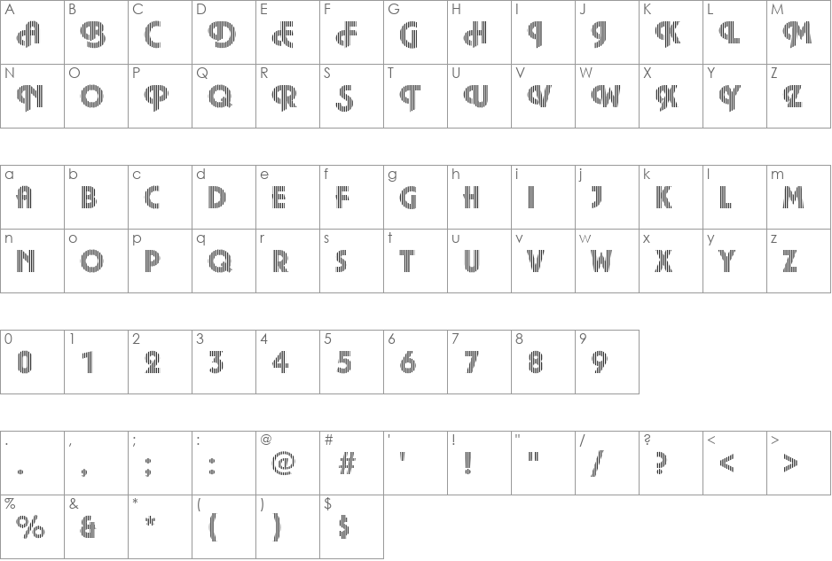 Plaza01 Becker font character map preview