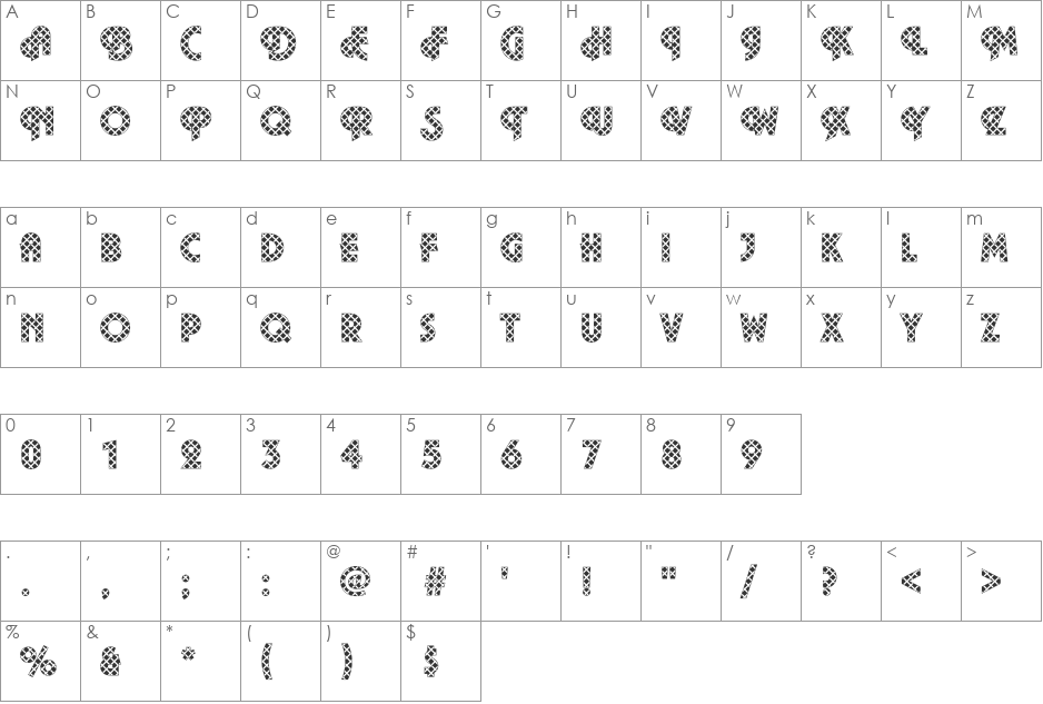 Plaza09 Becker font character map preview