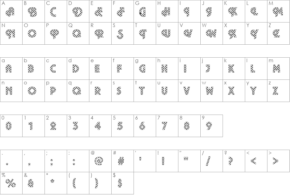 Plaza10 Becker font character map preview